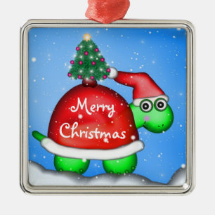 Christmas Turtle Metal Ornament
