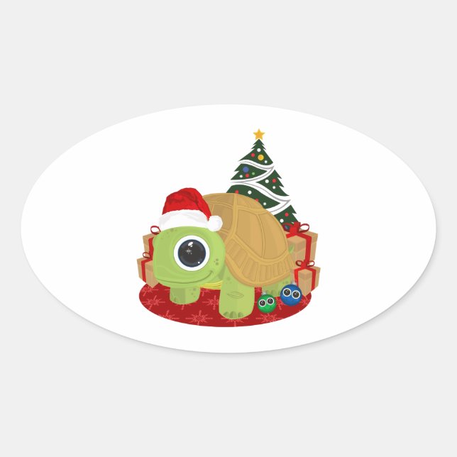Christmas - Turtle Oval Sticker (Front)