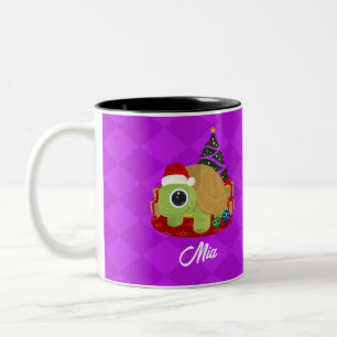 Christmas Turtle Purple On Purple Diamond Two-Tone Coffee Mug