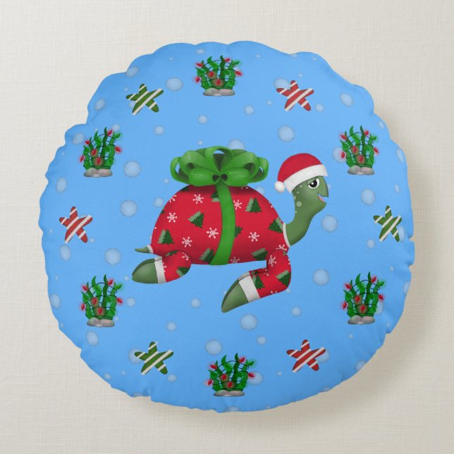 Christmas Turtle Round Pillow (Front)