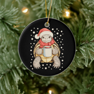 Christmas Turtle Santa Hat Coffee Winter Snow Xmas Ceramic Ornament