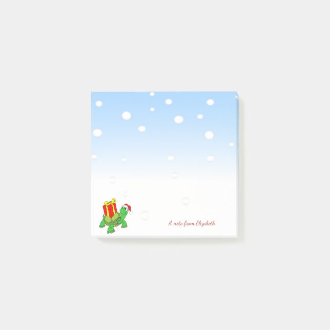 Christmas,Turtle Santa Hat,Present-Personalized Post-it Notes (Front)