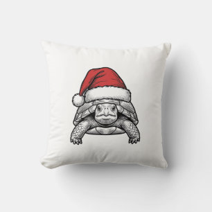Christmas Turtle Santa Hat Vintage Engraving Desig Throw Pillow