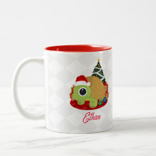 Christmas Turtle White On White Diamond Two-Tone Coffee Mug