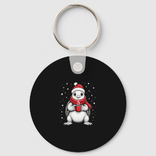 Christmas Turtle with Santa Hat Coffee Lover Funny Keychain