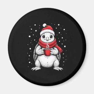 Christmas Turtle with Santa Hat Coffee Lover Funny Magnet
