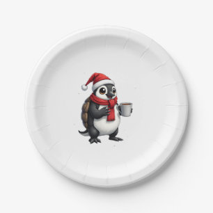 Christmas Turtle with Santa Hat Coffee Lover Funny Paper Plate