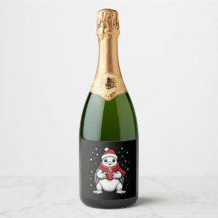 Christmas Turtle with Santa Hat Coffee Lover Funny Sparkling Wine Label