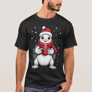 Christmas Turtle with Santa Hat Coffee Lover Funny T-Shirt