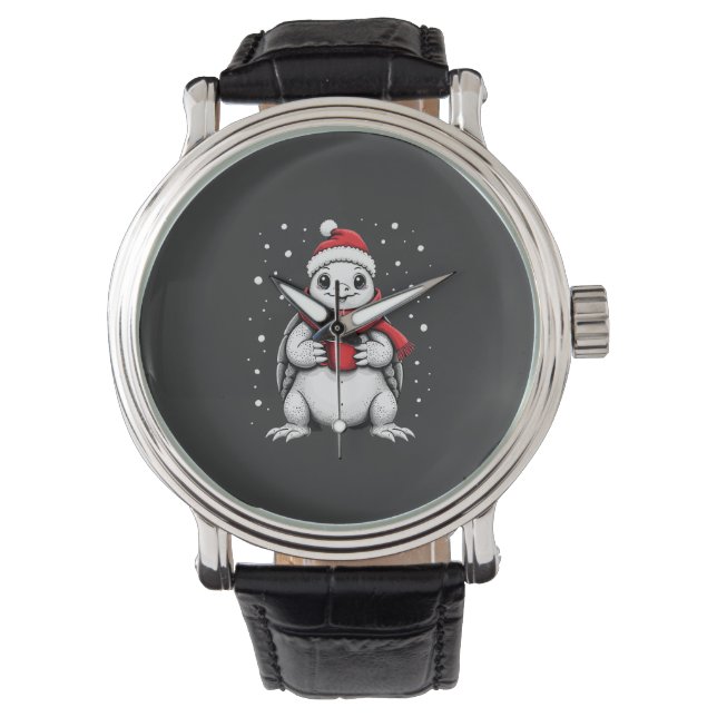 Christmas Turtle with Santa Hat Coffee Lover Funny Watch (Front)