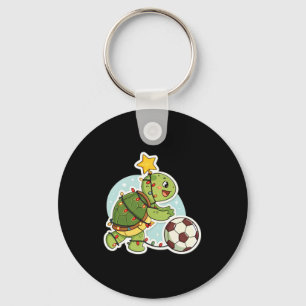Christmas Turtle With Soccer Ball T Shirt Keychain