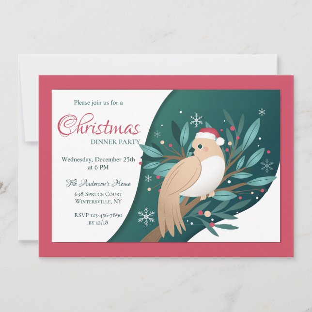 Christmas Turtledove Dinner Party Invitation (Front)