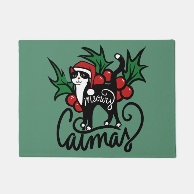 Christmas Tuxedo Cat Doormat (Front)