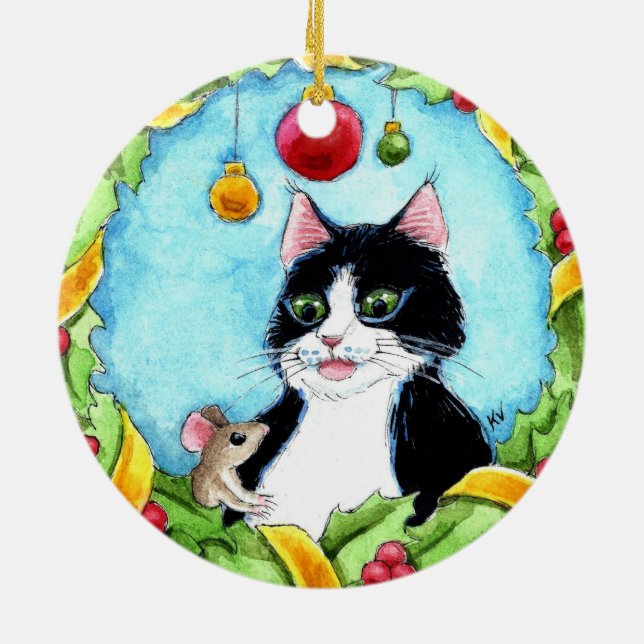 Christmas Tuxedo Cat mouse Winter ornament (Back)