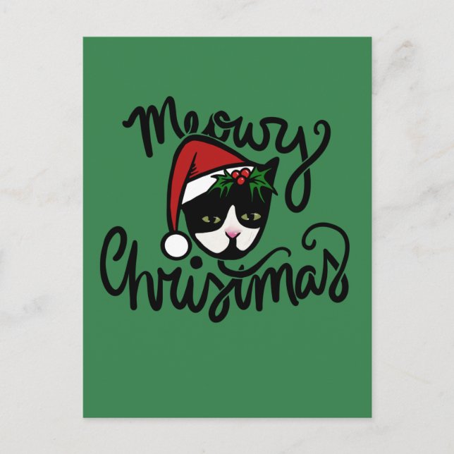 Christmas Tuxedo Cat Postcard (Front)