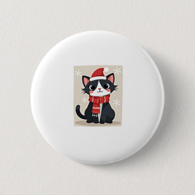 Christmas Tuxedo Cat Santa Scarf Ugly Xmas Women G 2 Inch Round Button (Front)