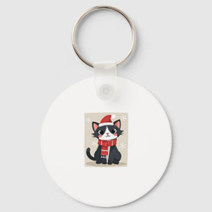 Christmas Tuxedo Cat Santa Scarf Ugly Xmas Women G Keychain