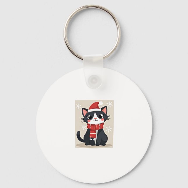 Christmas Tuxedo Cat Santa Scarf Ugly Xmas Women G Keychain (Front)