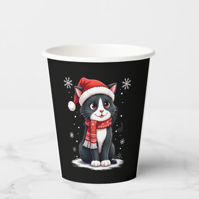 Christmas Tuxedo Cat Santa Scarf Ugly Xmas Women G Paper Cups (Front)
