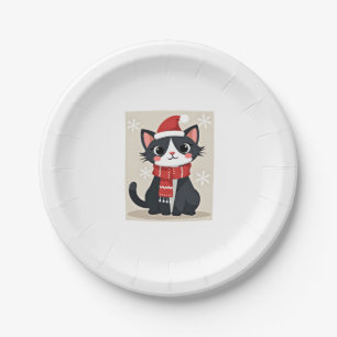 Christmas Tuxedo Cat Santa Scarf Ugly Xmas Women G Paper Plate