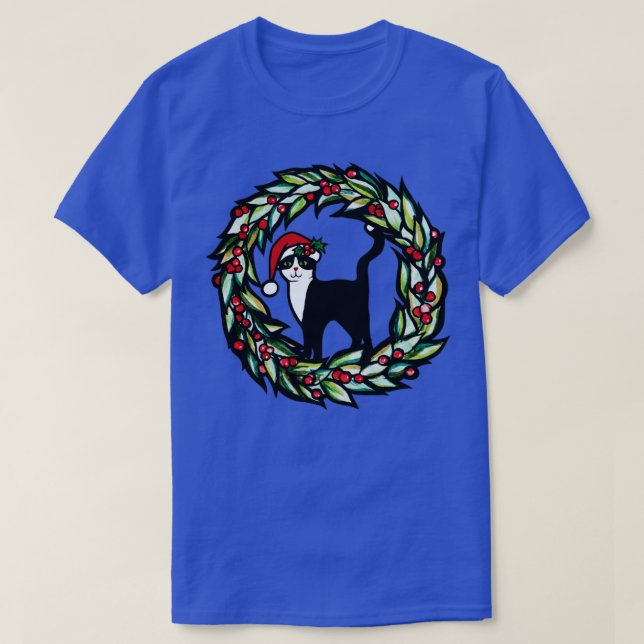 Christmas Tuxedo Cat T-Shirt (Design Front)