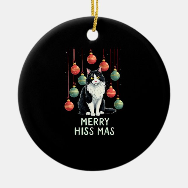 Christmas Tuxedo Cat with Holiday Decorations Merr (Front)