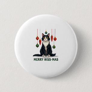 Christmas Tuxedo Cat with Holiday Decorations Merr 2 Inch Round Button
