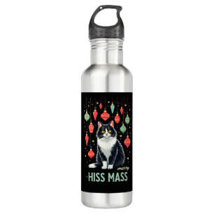 Christmas Tuxedo Cat with Holiday Decorations Merr 710 Ml Water Bottle