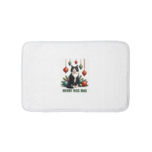 Christmas Tuxedo Cat with Holiday Decorations Merr Bath Mat