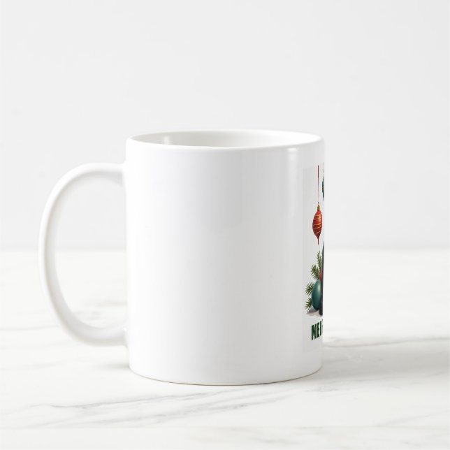 Christmas Tuxedo Cat with Holiday Decorations Merr Coffee Mug (Left)