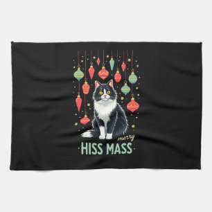 Christmas Tuxedo Cat with Holiday Decorations Merr Kitchen Towel
