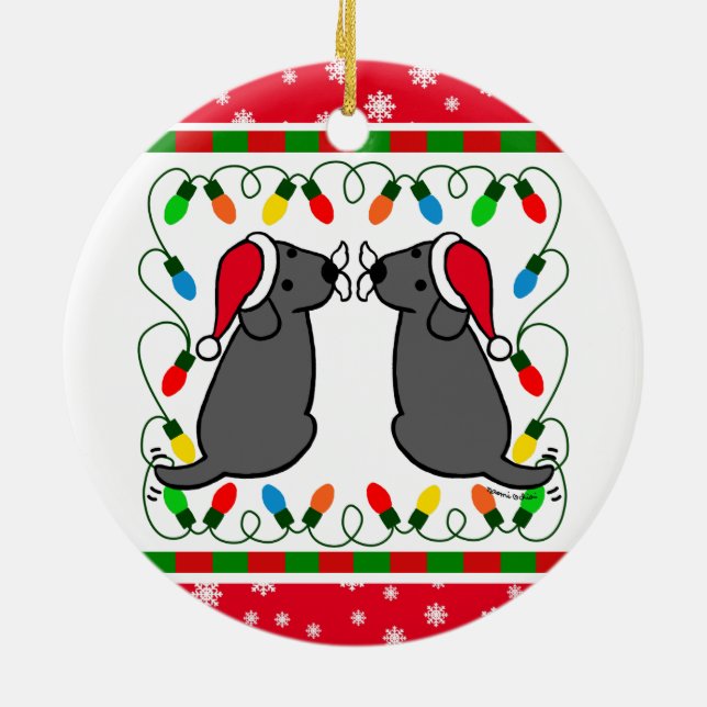 Christmas Twin Black Labradors Santa Ornament (Back)