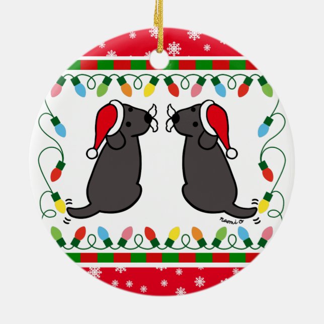 Christmas Twin Black Labradors Santa Ornament (Back)