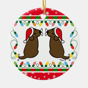 Christmas Twin Chocolate Labradors Santa Ornament