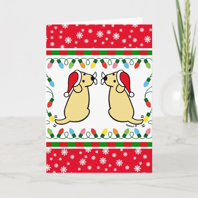 Christmas Twin Yellow Labradors Santa Card (Front)