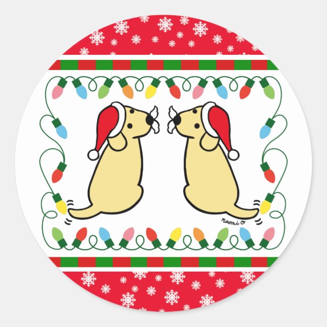 Christmas Twin Yellow Labradors Santa Stickers (Front)