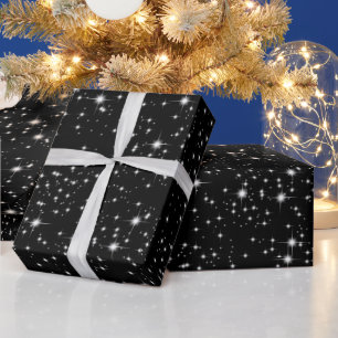 Christmas Twinkling Stars On Black Wrapping Paper