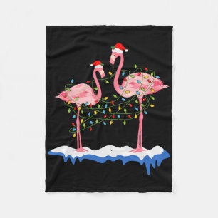 Christmas Two Pink Flamingo Summer Xmas Christmas  Fleece Blanket