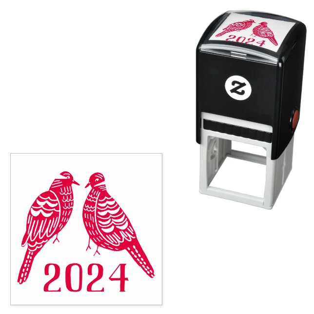 Christmas Two turtle Doves custom year Self-inking Stamp (In Situ)