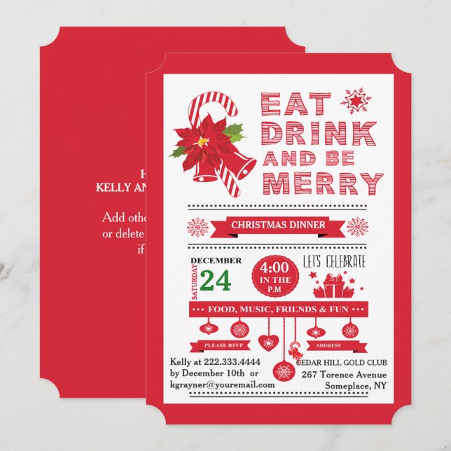 Christmas Typography Eat Be Merry Party Invitation (Front/Back)
