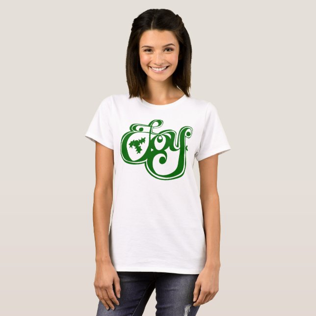 Christmas Typography Joy Holly T-Shirt (Front Full)