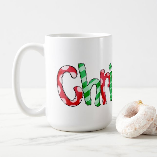 Christmas Typography Red Green Festive Coffee Mug (With Donut)