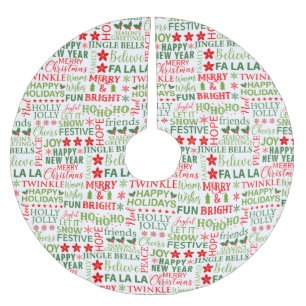 Christmas Typography Red & Green Seamless Pattern Brushed Polyester Tree Skirt