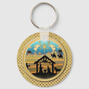 Christmas Typography Red & Green Seamless Pattern Keychain