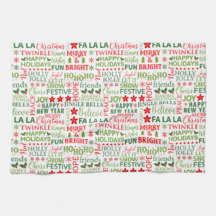 Christmas Typography Red & Green Seamless Pattern Kitchen Towel