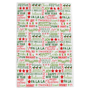 Christmas Typography Red & Green Seamless Pattern Medium Gift Bag
