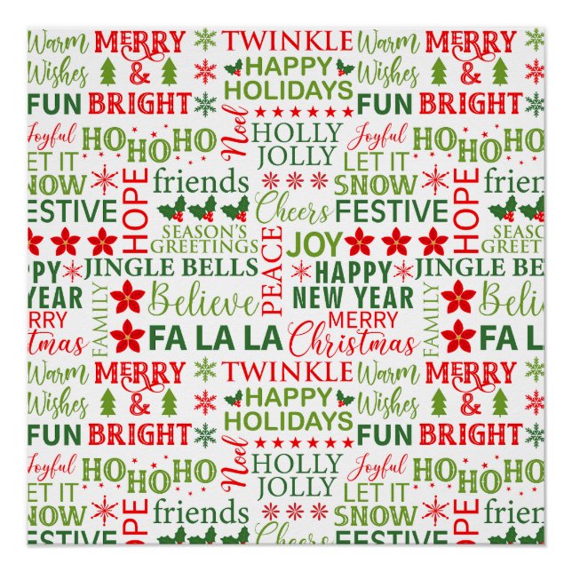 Christmas Typography Red & Green Seamless Pattern Poster (Front)