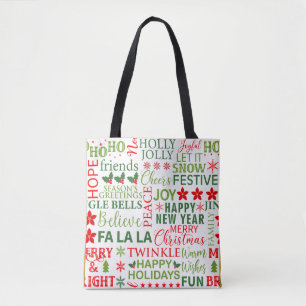 Christmas Typography Red & Green Seamless Pattern Tote Bag