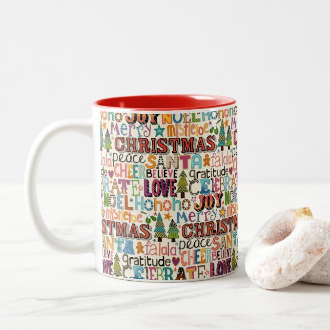 christmas typography Two-Tone coffee mug (With Donut)