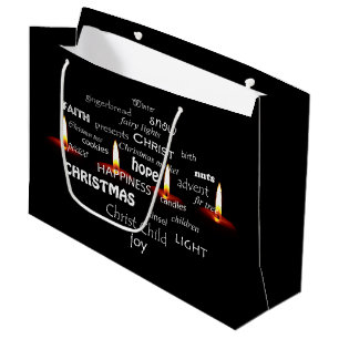 Christmas Typography with Candle Lights Large Gift Bag
